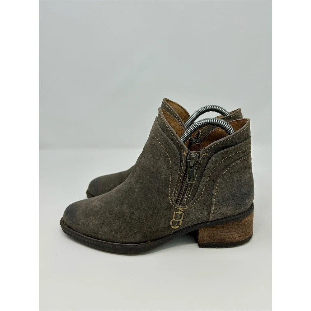 Born Malta II Womens Ankle Booties Taupe Gray Side Zip Block Heel Size 6